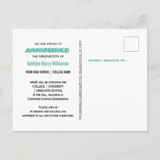 Modern Gold Minze Script 3 Foto Abschluss Ankündigungspostkarte (Rückseite)