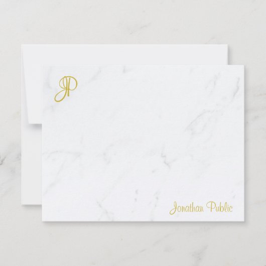 Modern Gold Monogram Calligrafy Marble Template Mitteilungskarte (Vorderseite)