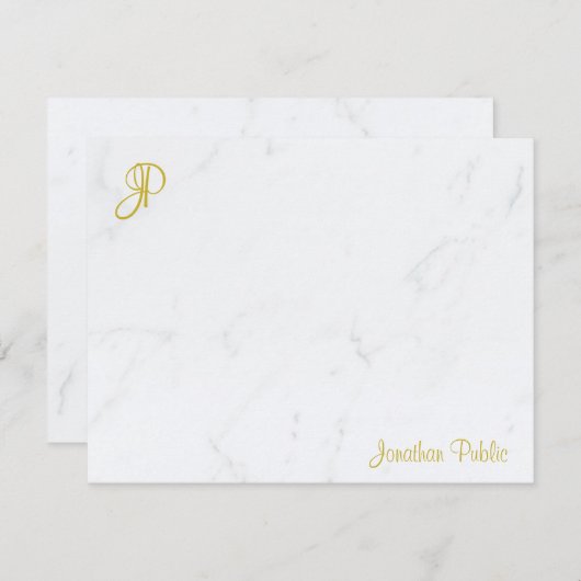 Modern Gold Monogram Calligrafy Marble Template Mitteilungskarte (Vorne/Hinten)