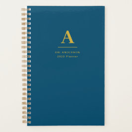 Modern Gold Monogram Indigo Blue Pro Business Planer