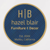 Modern Gold Monogram Logo Blue Squares Muster Etiketten (Design 1)