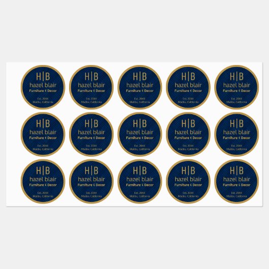 Modern Gold Monogram Logo Blue Squares Muster Etiketten (Blatt)