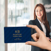 Modern Gold Monogram Logo Blue Squares Muster Visitenkarte