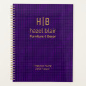 Modern Gold Monogram Logo Lila Squares Muster Planer (Vorderseite)