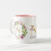 Modern Gold Monogram N Wasserfarben Blumenkraut Zweifarbige Tasse (Vorderseite Links)