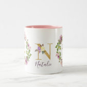 Modern Gold Monogram N Wasserfarben Blumenkraut Zweifarbige Tasse (Mittel)