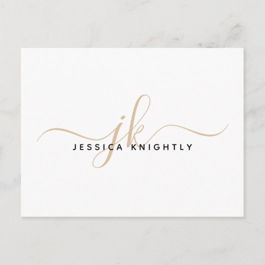 Modern Gold Monogram Script Initials Minimalistisc Postkarte (Vorderseite)