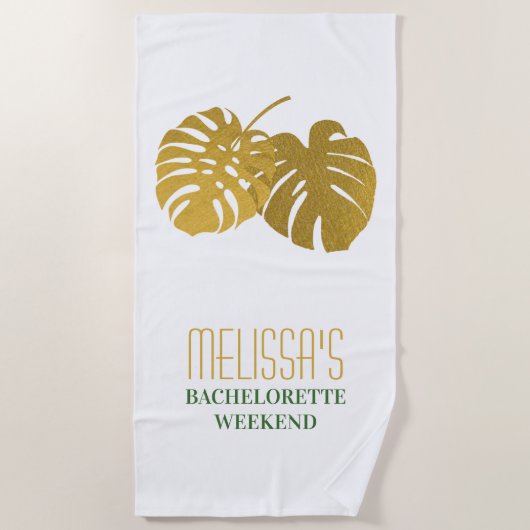 Modern Gold Monstera Blätter Bachelorette Strandtuch (Vorderseite)