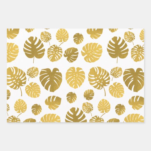 Modern Gold Monstera Tropical Blätter Muster (Vorderseite 3)