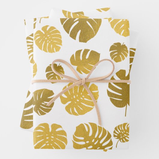 Modern Gold Monstera Tropical Blätter Muster (Beispiel)