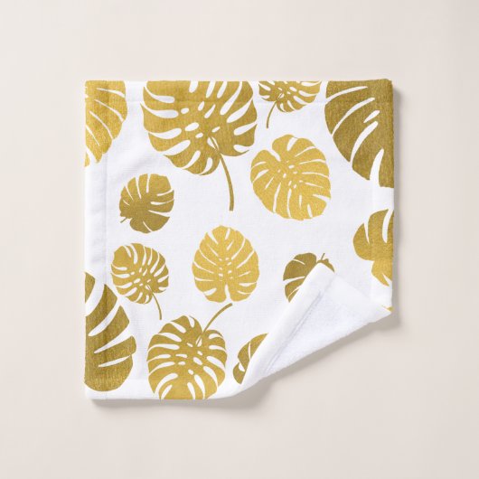 Modern Gold Monstera Tropical Blätter Muster Badhandtuch Set (Waschlappen)