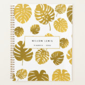 Modern Gold Monstera Tropical Blätter Muster Planer (Vorderseite)