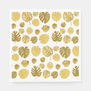 Modern Gold Monstera Tropical Blätter Muster Serviette