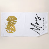 Modern Gold Monstera Tropical Blätter Script Strandtuch (Vorderseite)
