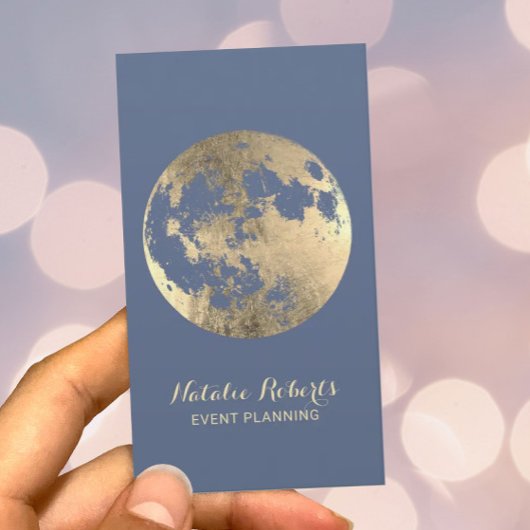 Modern Gold Moon Elegante Blue Event Planning Visitenkarte