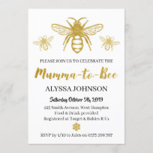 Modern Gold Mumma to Bee Baby Shower Einladung