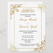 Modern Gold Muslim Islamische Hochzeit Nikkah Einladung (Vorne/Hinten)