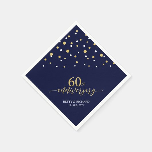 Modern Gold & Navy 60th Anniversary Party Napkins Serviette (Ecke)