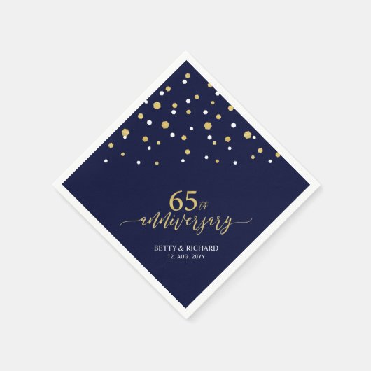 Modern Gold & Navy 65th Anniversary Party Napkins Serviette (Ecke)