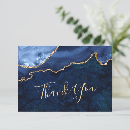 Modern Gold Navy Blue Marmor Agate Danke Karte (Stehend Vorderseite)