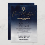 Modern Gold Navy Blue White Watercolor Bar Mitzvah Einladung (Vorne/Hinten)