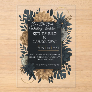  Modern Gold & Navy Floral Wedding Invitation  Acryleinladungen