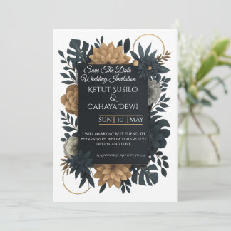  Modern Gold & Navy Floral Wedding Invitation  Einladung