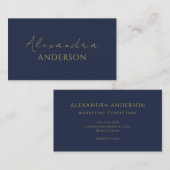 Modern Gold Navy Minimalistisches Script Visitenkarte (Vorne/Hinten)