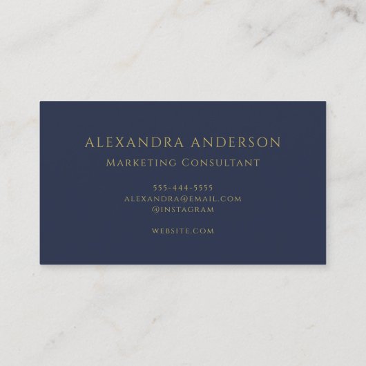 Modern Gold Navy Minimalistisches Script Visitenkarte (Rückseite)