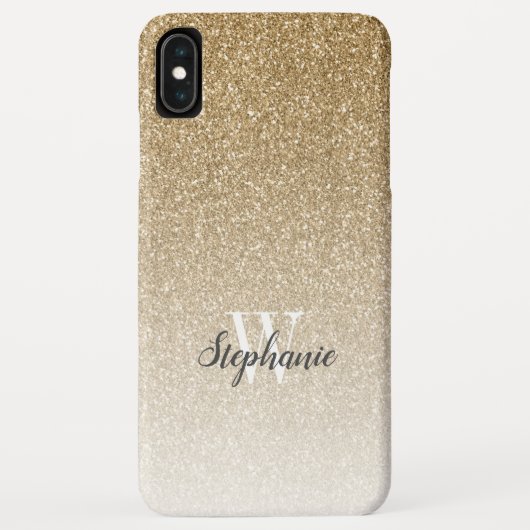 Modern Gold Ombre Imitats Glitzer Monogram Case-Mate iPhone Hülle (Rückseite)