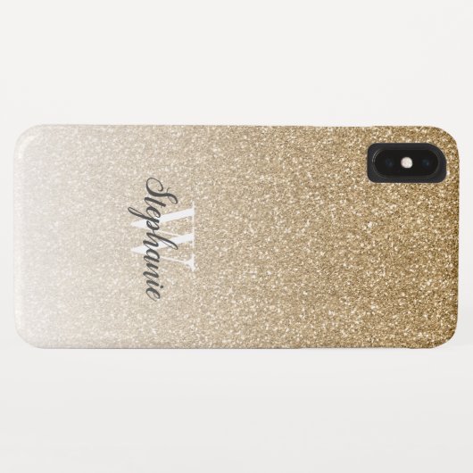 Modern Gold Ombre Imitats Glitzer Monogram Case-Mate iPhone Hülle (Rückseite (Horizontal))