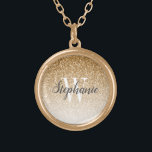 Modern Gold Ombre Imitats Glitzer Monogram Vergoldete Kette<br><div class="desc">Diese schicke Halskette mit goldfarbenem Imitat Glitzer Hintergrund. Passen Sie es an mit Ihrem anfänglichen Schriftart in der weißen Serife und Ihrem Namen in dunkelgrauem Pinselskript im handgeschriebenen Stil.</div>