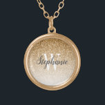 Modern Gold Ombre Imitats Glitzer Monogram Vergoldete Kette<br><div class="desc">Diese schicke Halskette mit goldfarbenem Imitat Glitzer Hintergrund. Passen Sie es an mit Ihrem anfänglichen Schriftart in der weißen Serife und Ihrem Namen in dunkelgrauem Pinselskript im handgeschriebenen Stil.</div>