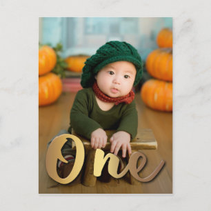 Modern Gold One First Birthday Foto Postkarte