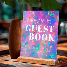 Modern Gold Opal Wedding Sign Unser Gästebuch Acrylschild