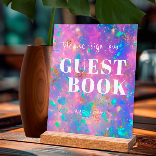 Modern Gold Opal Wedding Sign Unser Gästebuch Acrylschild