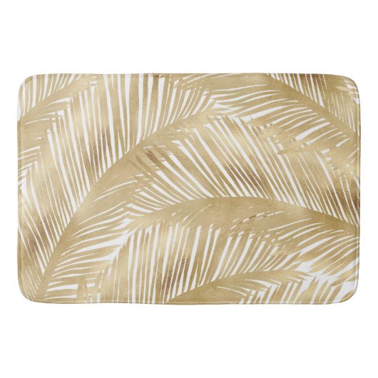 Modern Gold Palm Leaf tropisches Muster Badematte (Vorderseite)