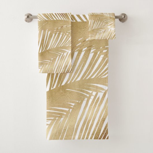 Modern Gold Palm Leaf tropisches Muster Badhandtuch Set (Insitu)