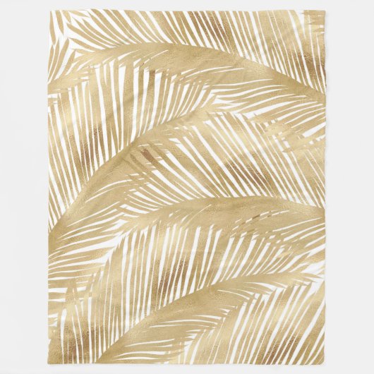 Modern Gold Palm Leaf tropisches Muster Fleecedecke (Vorderseite)