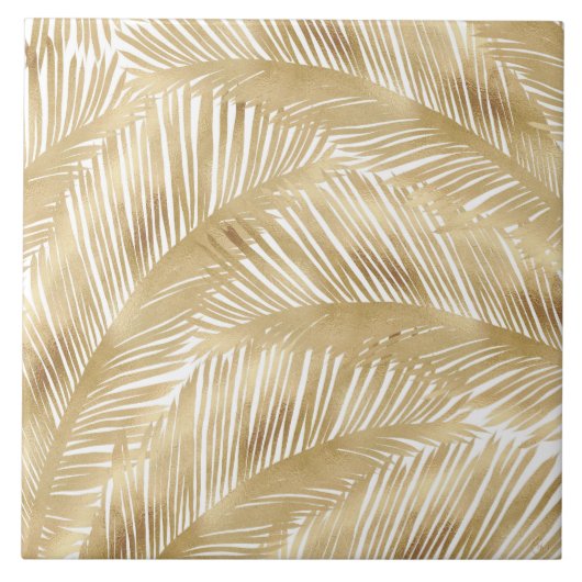 Modern Gold Palm Leaf tropisches Muster Fliese (Vorderseite)