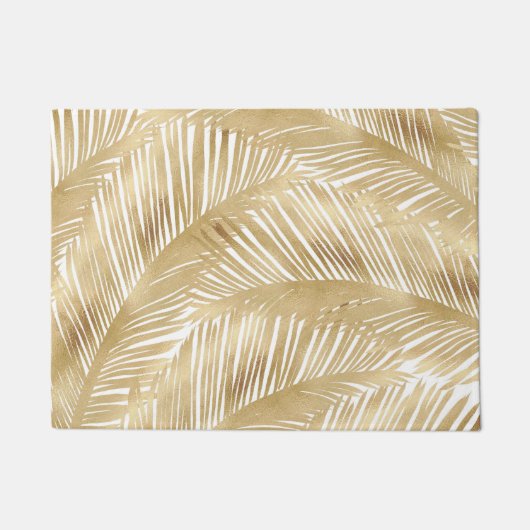 Modern Gold Palm Leaf tropisches Muster Fußmatte (Vorderseite)