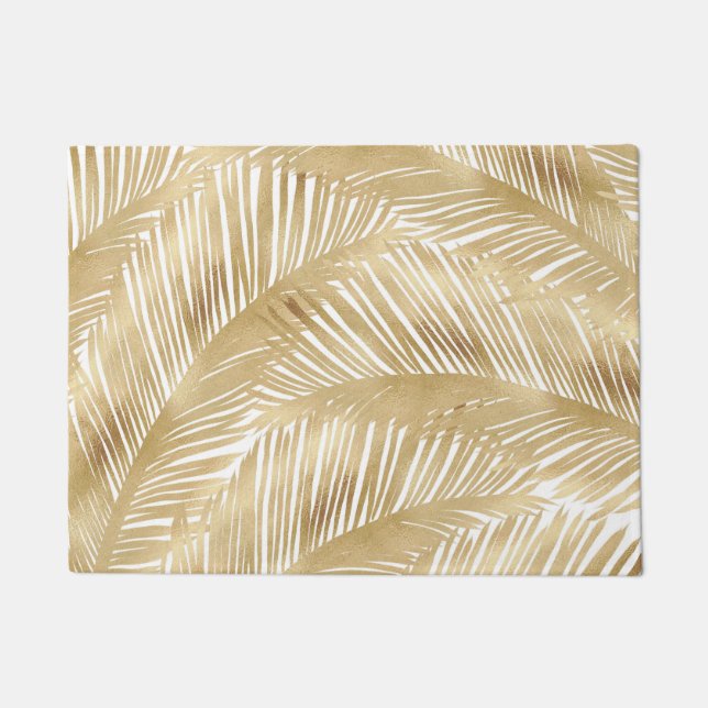 Modern Gold Palm Leaf tropisches Muster Fußmatte (Vorderseite)