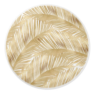 Modern Gold Palm Leaf tropisches Muster Keramikknauf