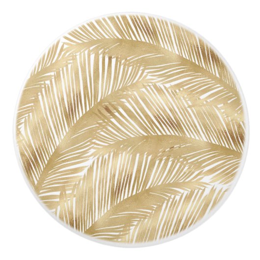 Modern Gold Palm Leaf tropisches Muster Keramikknauf (Vorderseite)