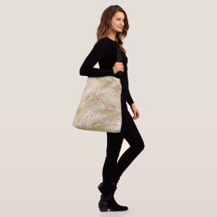 Modern Gold Palm Leaf tropisches Muster Tragetaschen Mit Langen Trägern