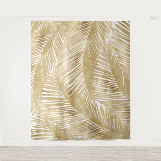Modern Gold Palm Leaf tropisches Muster Wandteppich (Vorderseite)