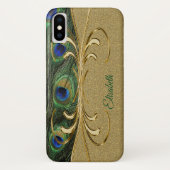 Modern Gold Peacock Feather Monogram Case-Mate iPhone Hülle (Rückseite)