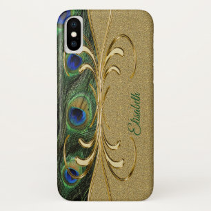 Modern Gold Peacock Feather Monogram iPhone X Hülle