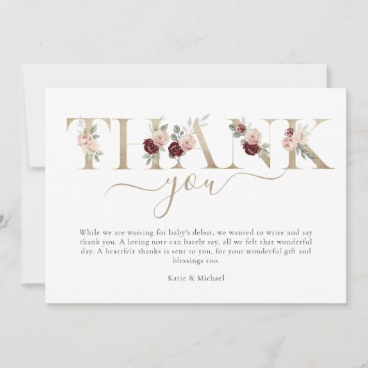 Modern Gold Pink Floral Baby Dusche Danke Auto (Vorderseite)