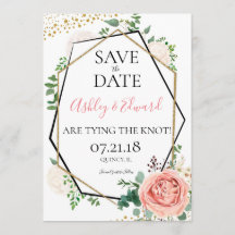 Modern Gold Pink Geometric Save the Date